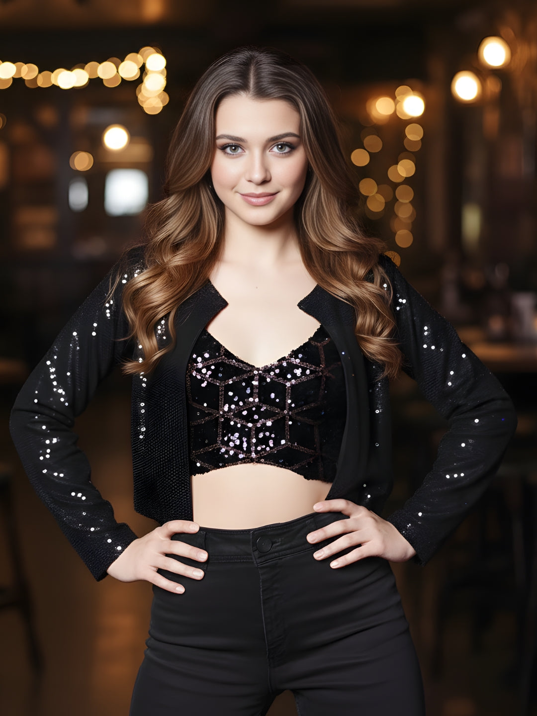 Black Sequence Front open  Party shrug