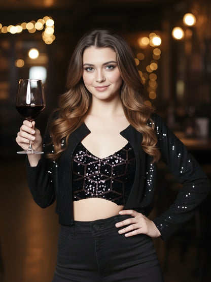 Black Sequence Front open  Party shrug