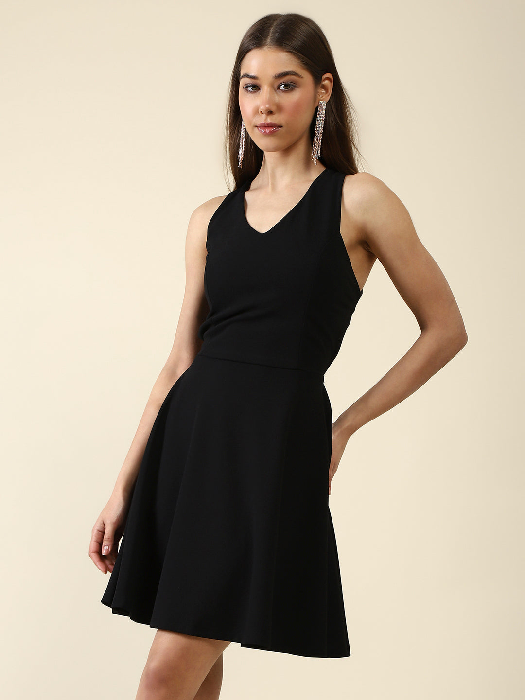 Black Solid Mini Dress