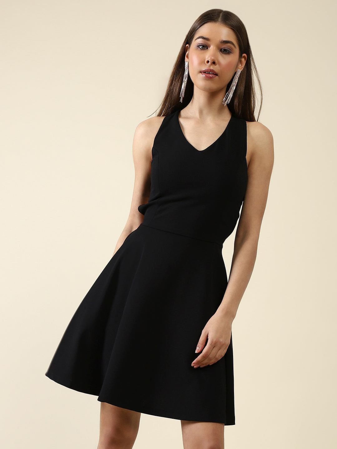 Black Solid Mini Dress