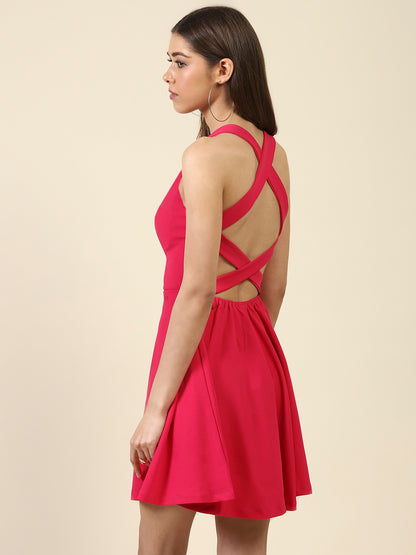 Fushia Solid Mini Dress