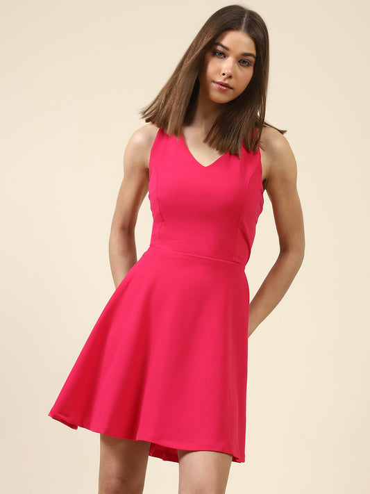 Fushia Solid Mini Dress