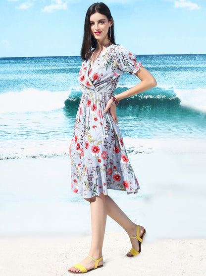 Blue floral knee Dress
