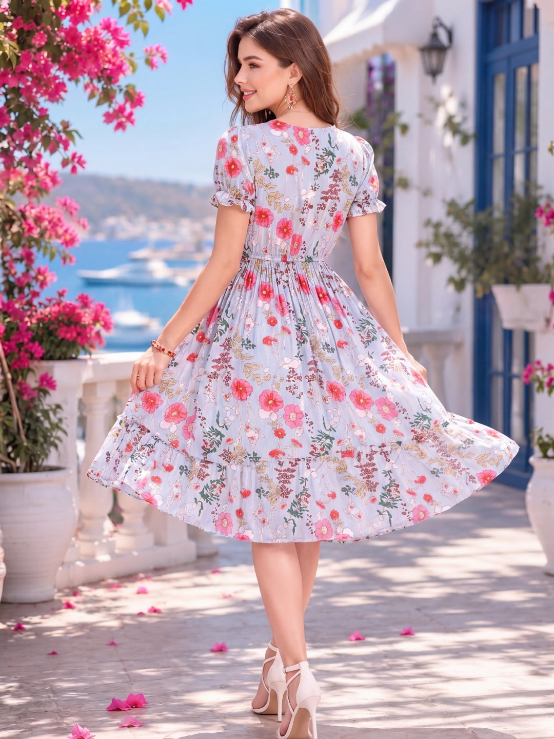 Rayon Wrap Printed Midi Dress