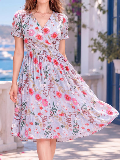 Rayon Wrap Printed Midi Dress