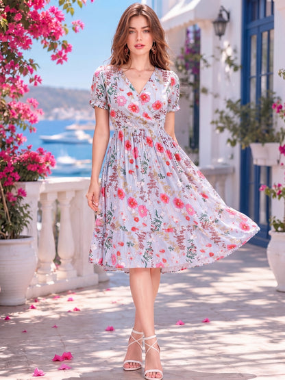 Rayon Wrap Printed Midi Dress