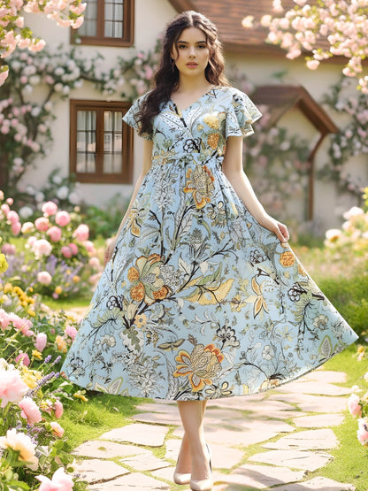Aqua Fit and Flare Bohemian Print Dress