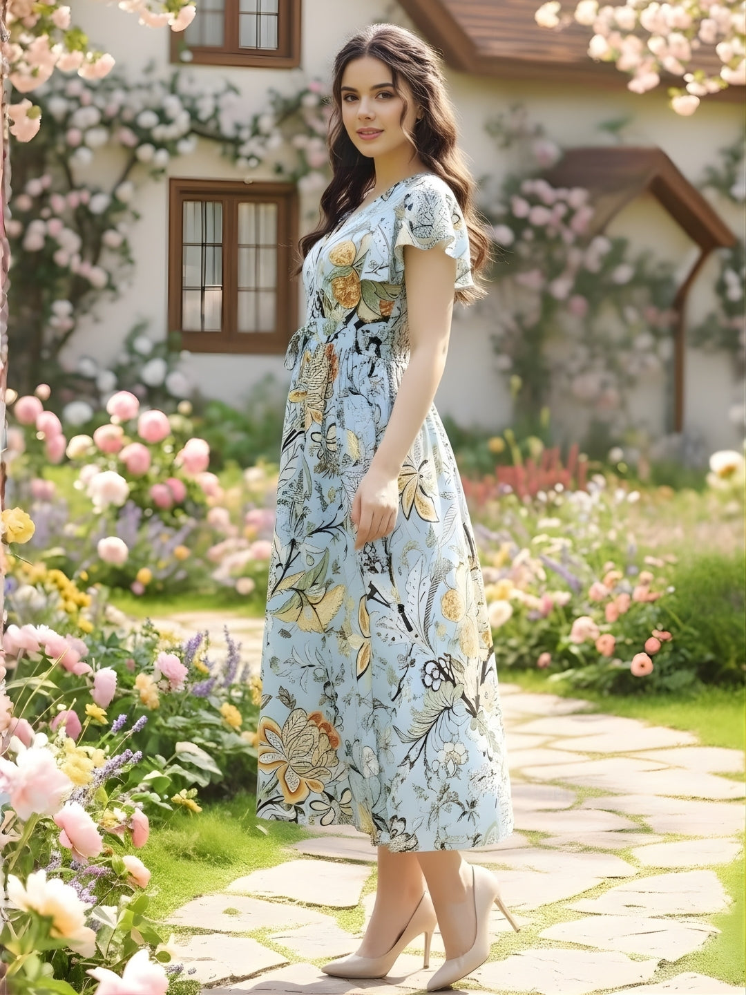 Aqua Fit and Flare Bohemian Print Dress