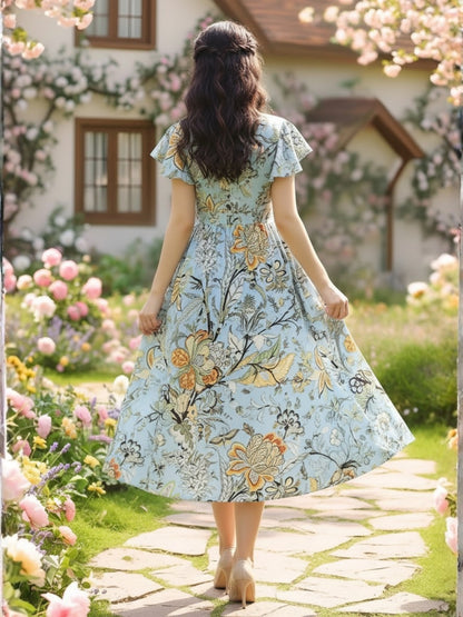 Aqua Fit and Flare Bohemian Print Dress