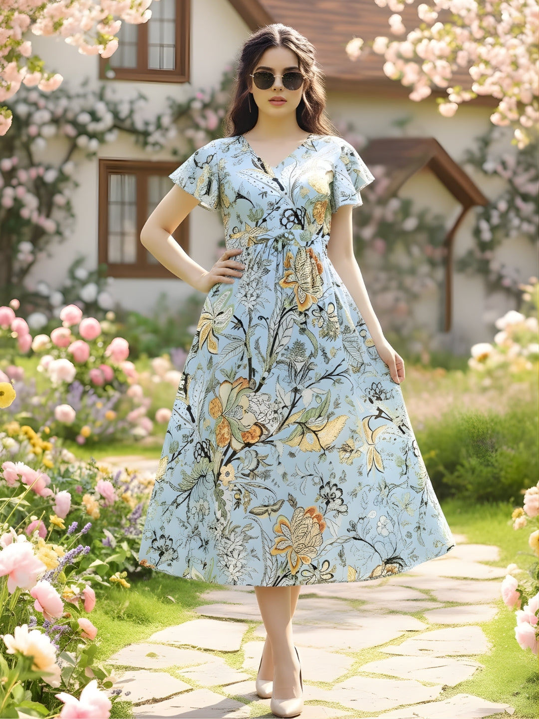 Aqua Fit and Flare Bohemian Print Dress