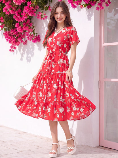 Rayon Pleated Fit&Flare Dress