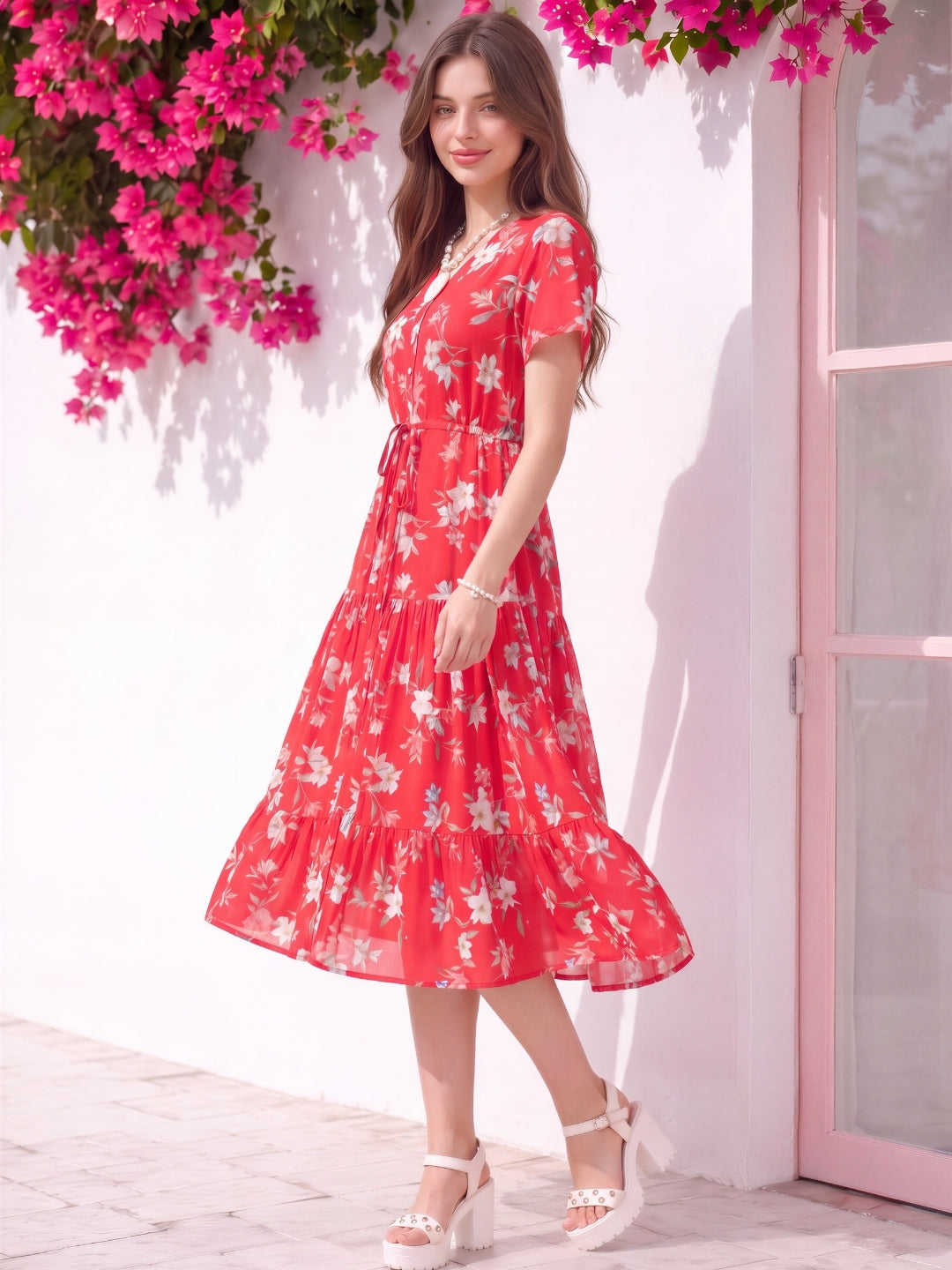 Rayon Pleated Fit&Flare Dress
