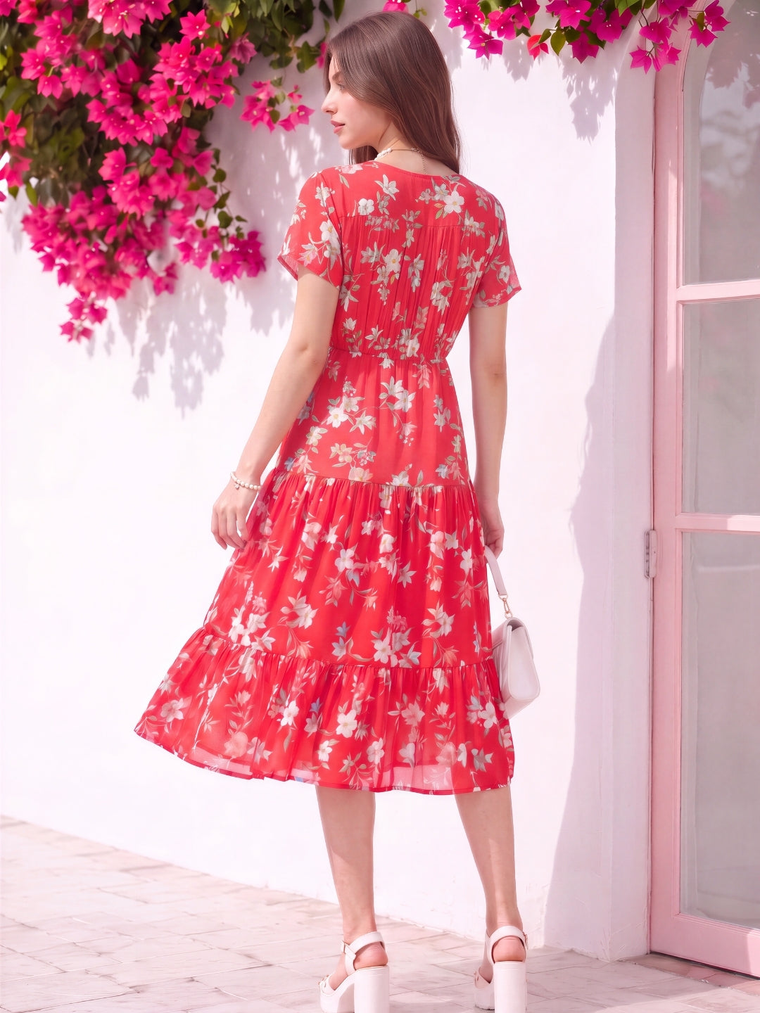 Rayon Pleated Fit&Flare Dress