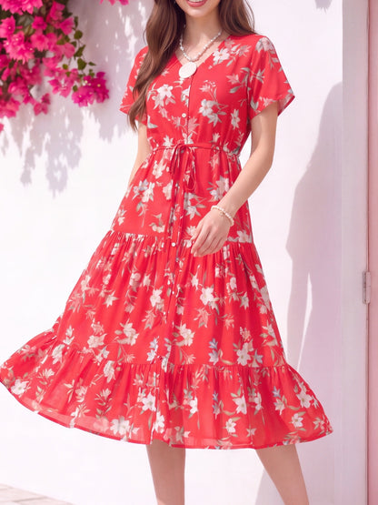 Rayon Pleated Fit&Flare Dress