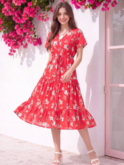 Rayon Pleated Fit&Flare Dress