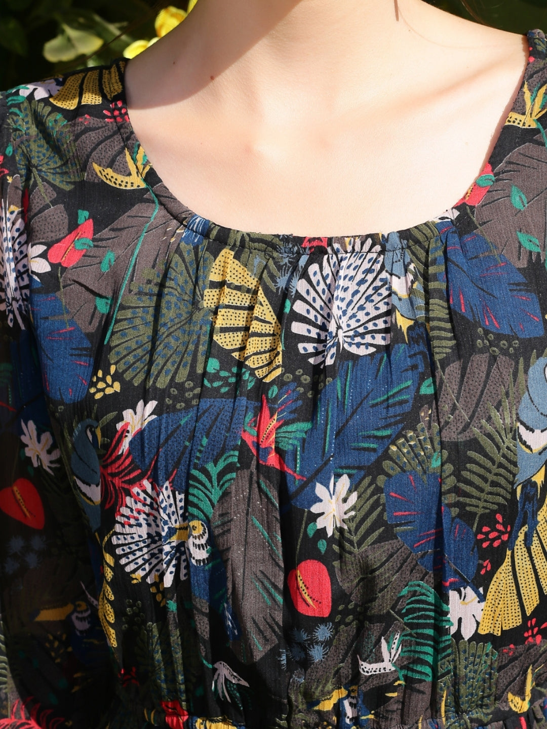 Sera Printed Round Neck Fit and Flare Long Sleeves Knee Length Dresses
