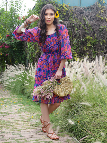 Multi Floral Knee  Dress