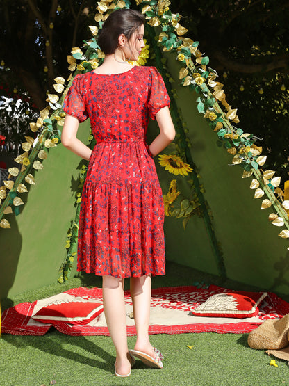 Red floral Mini Dress
