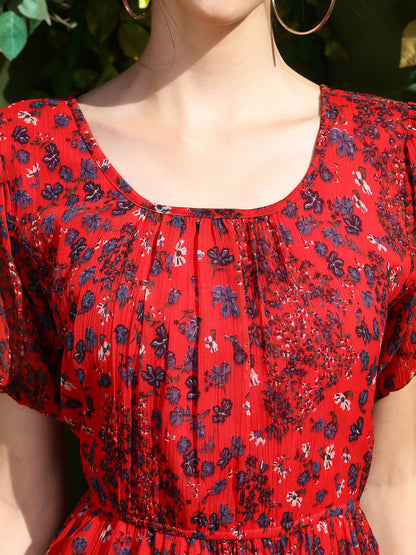 Red floral Mini Dress