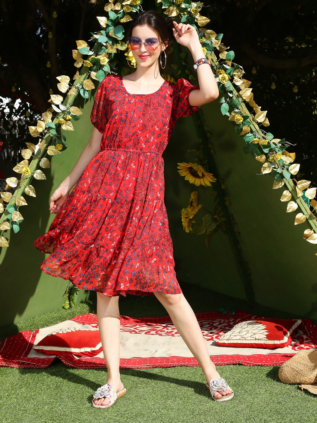 Red floral Mini Dress