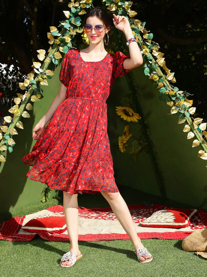 Red floral Mini Dress