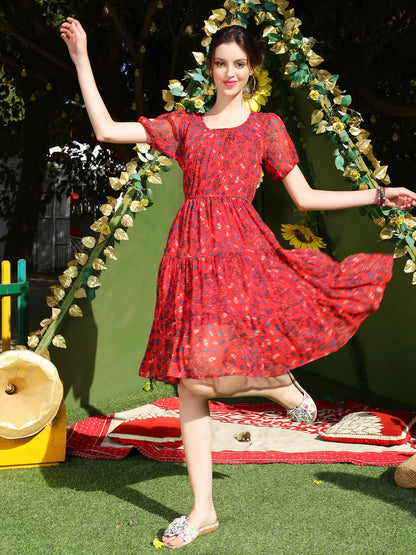 Red floral Mini Dress