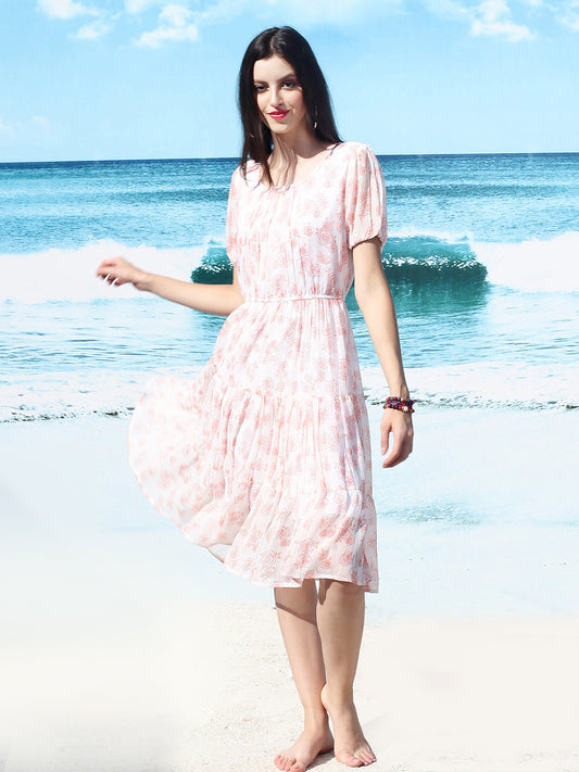 White floral Knee Dress