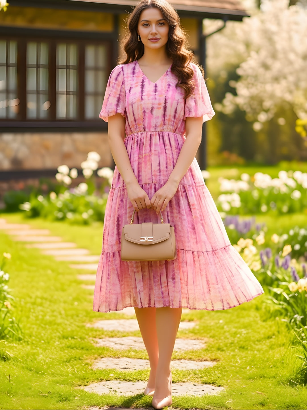 BPink Tie and Dye Fit and Flare Dress