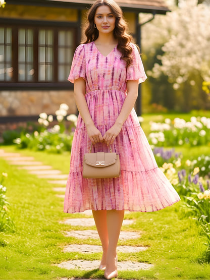 BPink Tie and Dye Fit and Flare Dress
