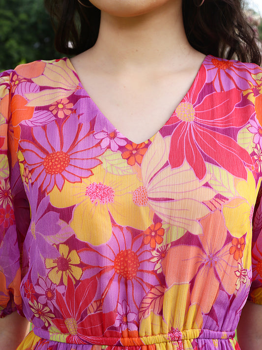 Multi Floral Knee  Dress