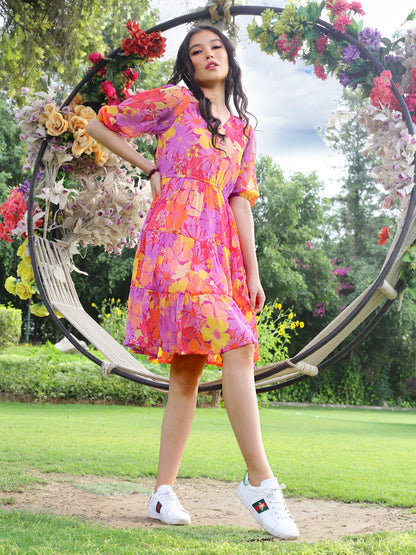 Multi Floral Knee  Dress