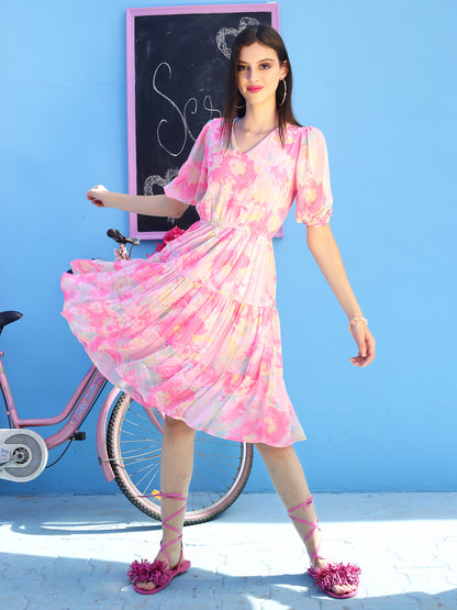 Pink floral Knee Dress