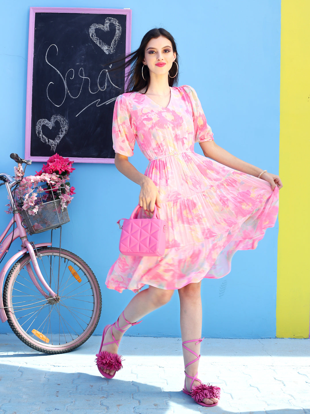 Pink floral Knee Dress