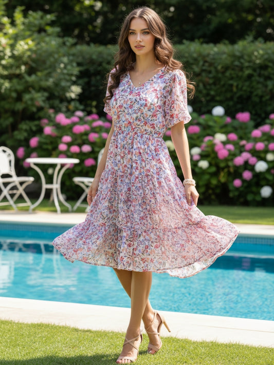 Leight weight flowy Pastel Bloom Vibe Check Twirling Dress