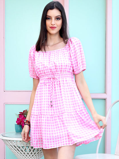 Pink checked Mini Dress