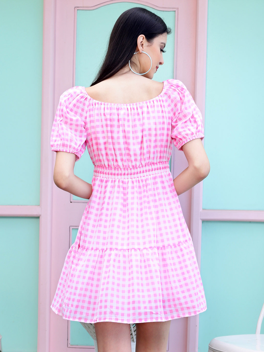 Pink checked Mini Dress