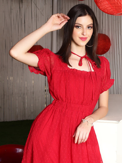 Red Solid Mini Dress