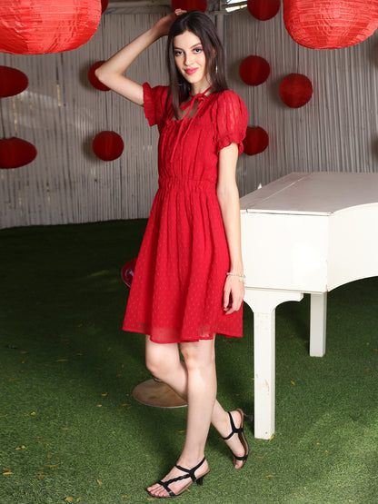 Red Solid Mini Dress