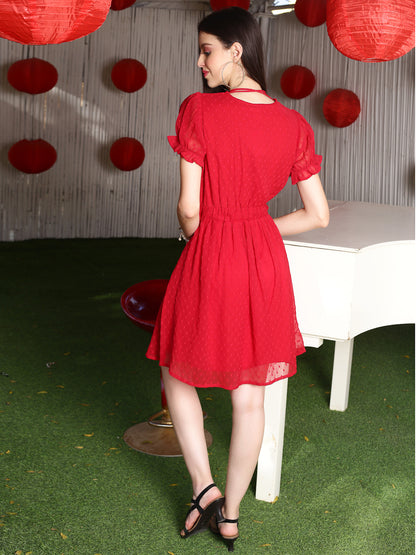 Red Solid Mini Dress