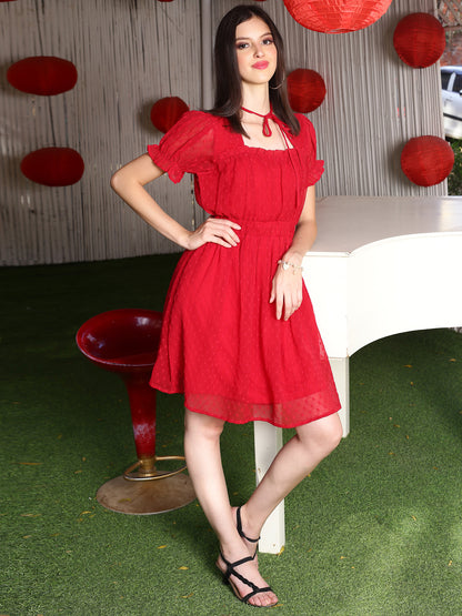 Red Solid Mini Dress