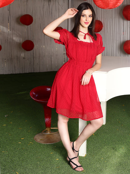 Red Solid Mini Dress