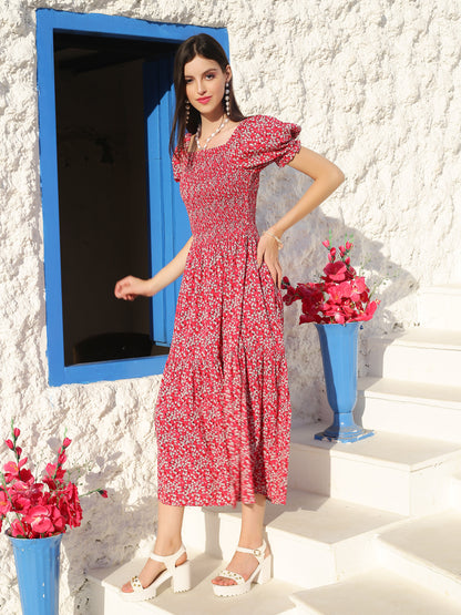 Red floral Knee Dress