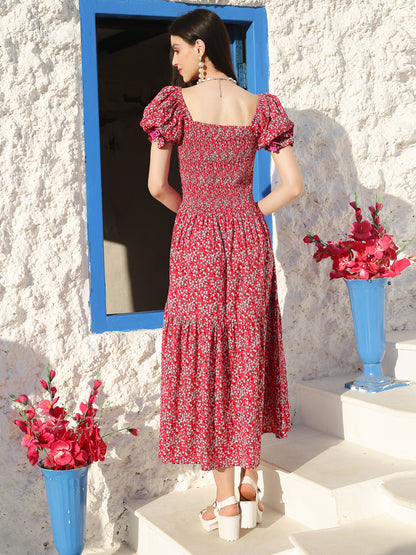 Red floral Knee Dress