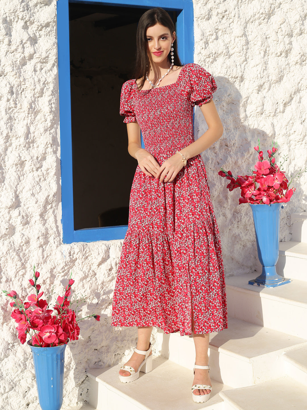 Red floral Knee Dress