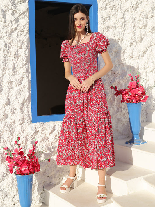 Red floral Knee Dress
