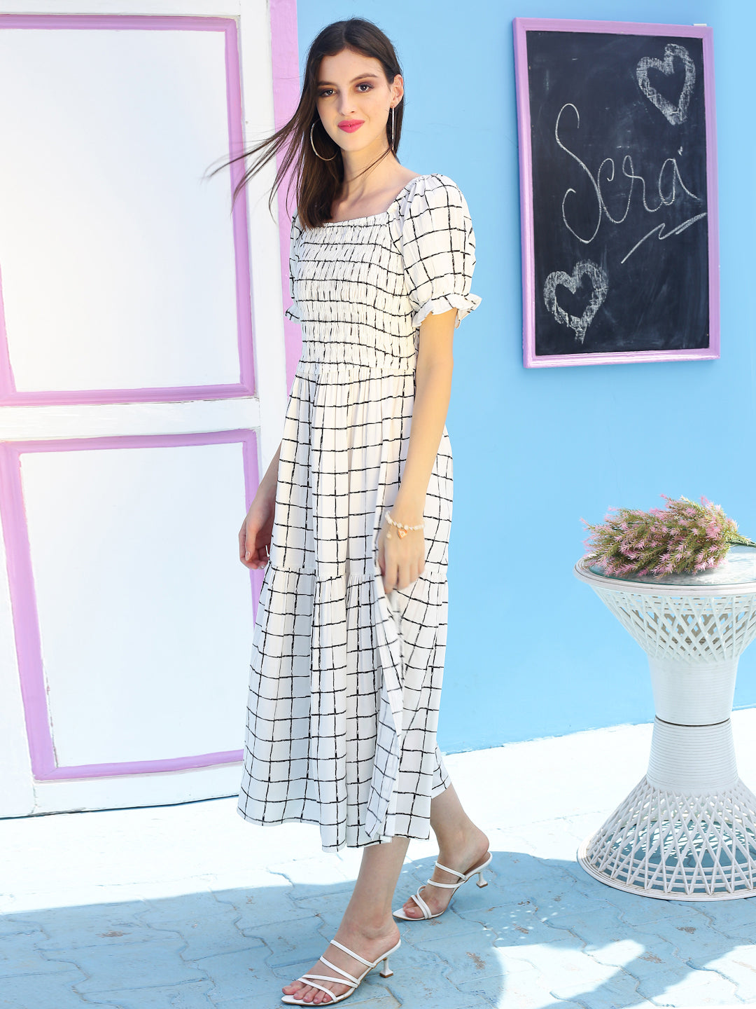 White check Maxi Dress