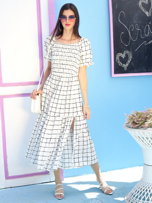 White check Maxi Dress