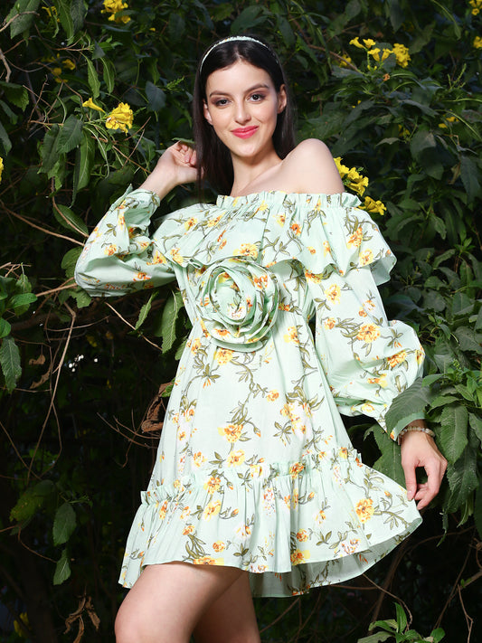Green floral Mini Dress