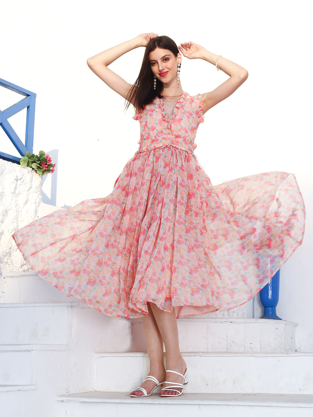 Pink floral Midi Dress