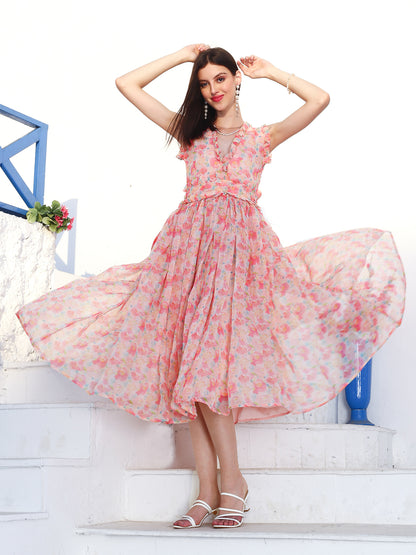 Pink floral Midi Dress